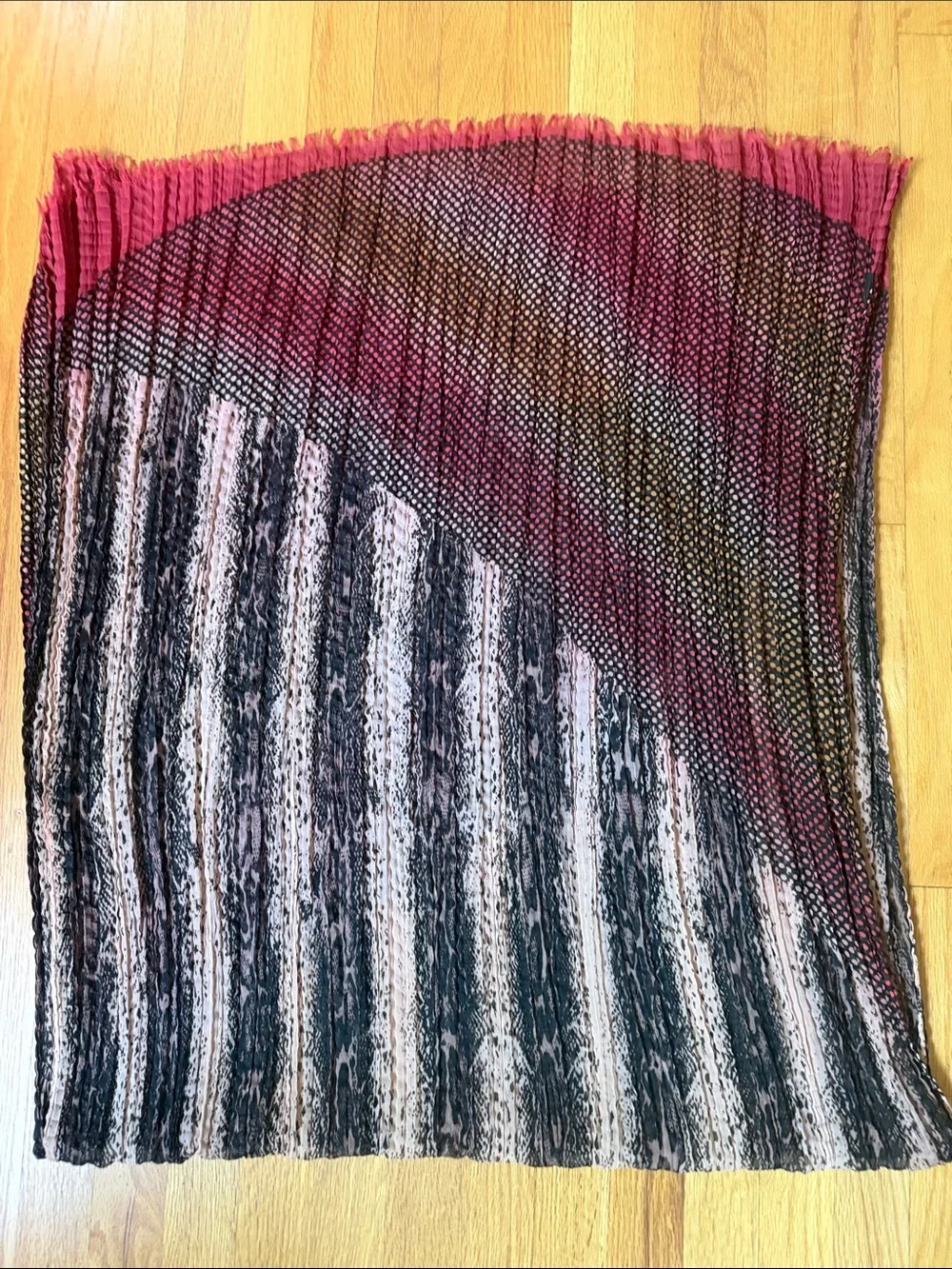 VTG Y2K Avant-Garde Mixed Print Plissé Micro-Pleated Asymmetric Statement Scarf